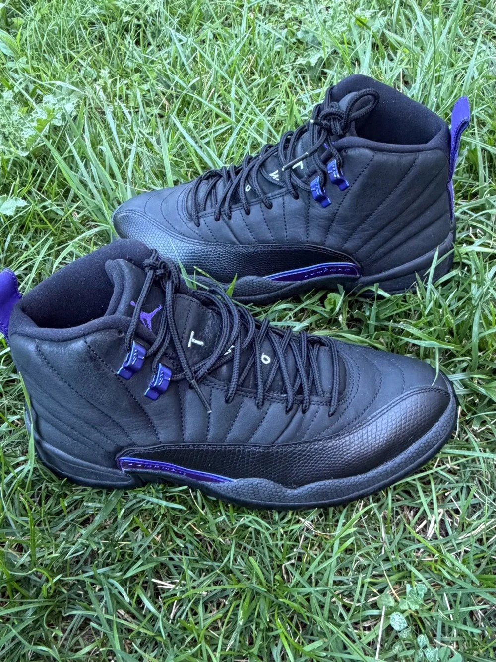 Jordan Men's Black Sneakers with Purple Pull Tabs